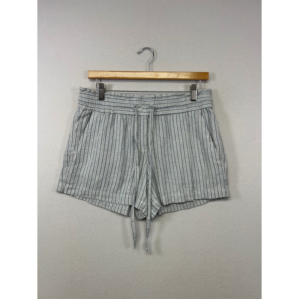 LOFT Coastal Nautical Womens Small Blue Striped Linen Blend Drawstring Shorts